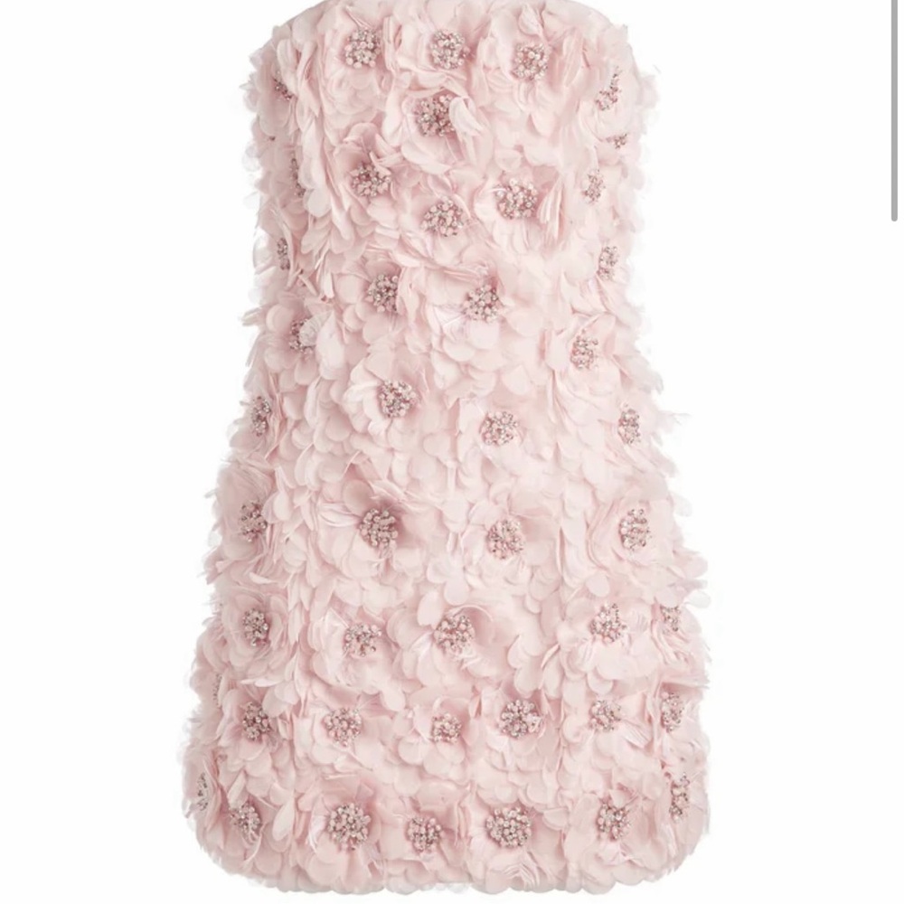 Alice + Olivia Velia Crystal Floral Strapless Mini Gown in pink lace